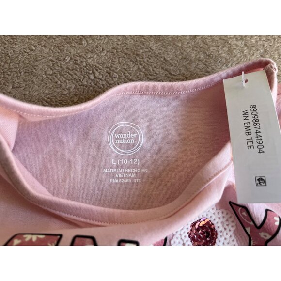 Pink Wonder Nation Girls T-Shirt L/10-12 "Enjoy The Little Things" Floral Sequin - Picture 8 of 10